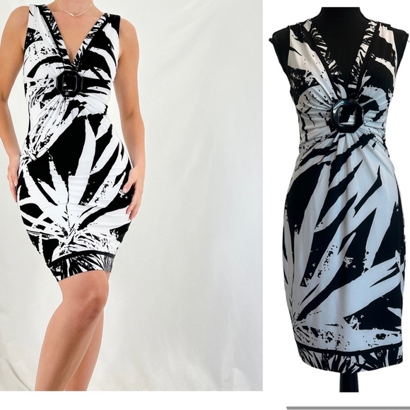 Y2K Vintage Cache Black + White Floral Print V-Neck Bodycon
Stretchy dress Sz 6 - Picture 1 of 15
